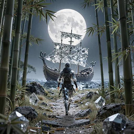 Ethereal Ninja in Moonlit Bamboo Grove