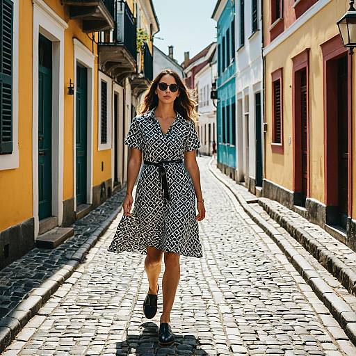 Woman Walking in European Alleyway