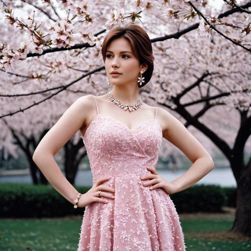 Woman in Pink Dress Among Cherry Blossoms