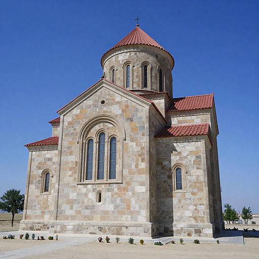 Stone Church with Arched Window and Dome