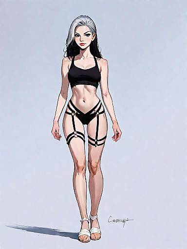 Sporty Woman in Black Crop Top and Bikini Bottoms