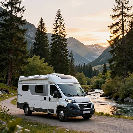 Motorhome in Mountain Valley at Golden Hour