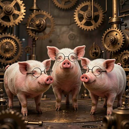 Steampunk Pigs in Inventive Lab