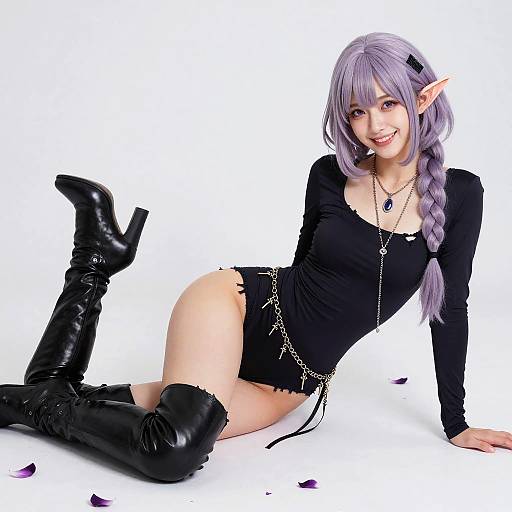 Ash-Lavender Elf in Torn Bodysuit