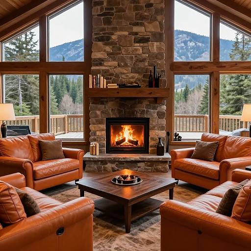 Cozy Living Room with Stone Fireplace