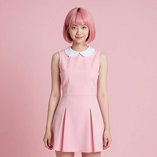 Young Woman in Pink Dress with White Collar