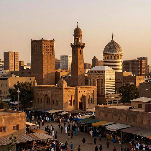 Afro-Asian Fusion Cityscape at Sunset