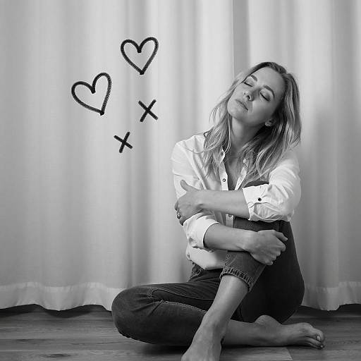 Contemplative Blonde Woman Sitting on Floor