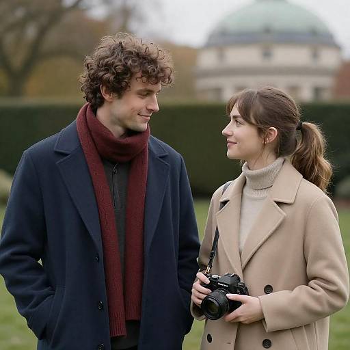 Couple Standing Outdoors with Camera