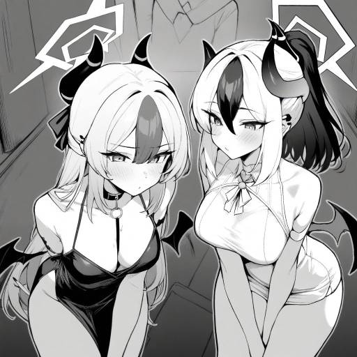 Anime Girls with Demon Horns in Swimsuits