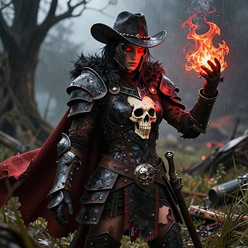 Warrior Woman with Red Fire Magic