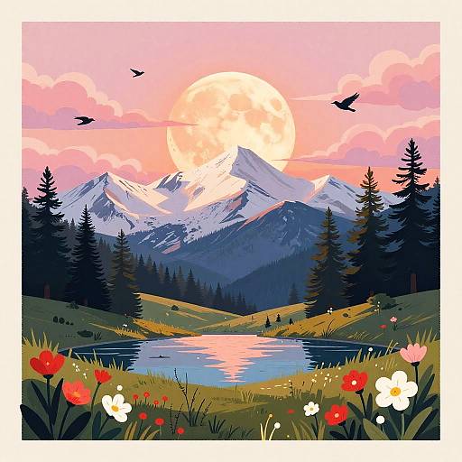 Sunset Mountain Landscape Illustration