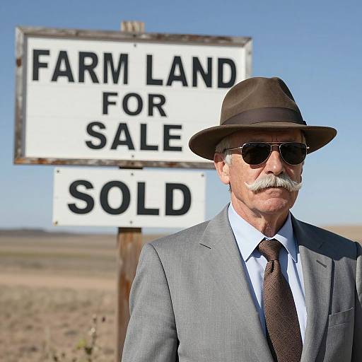 Dapper Seller with Farm Land Sign