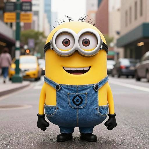 Man Dressed as Minion on City Street