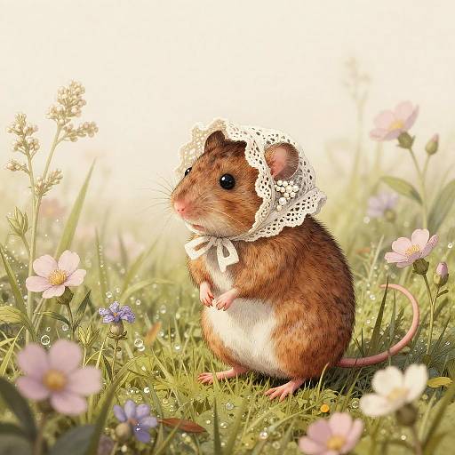 Timid Wood Mouse in Floral Meadow
