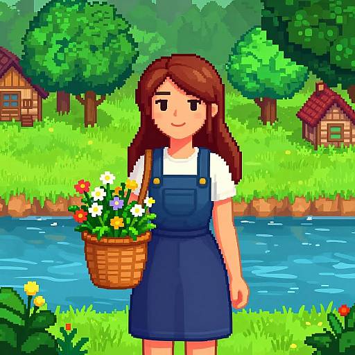 Caroline Holding Wildflowers Pixel Art