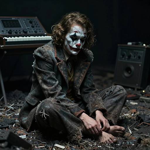 Desolate Clown in Dark Synthscape