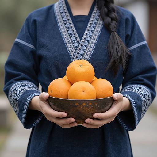 Woman in Traditional Attire with Oranges