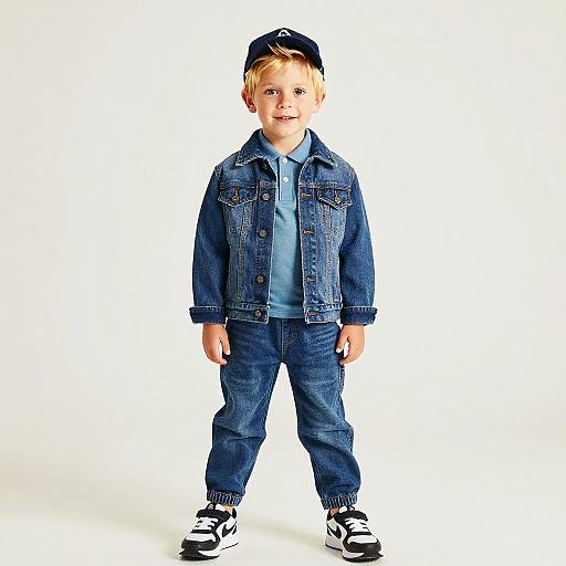 Energetic Boy in Classic Double Denim