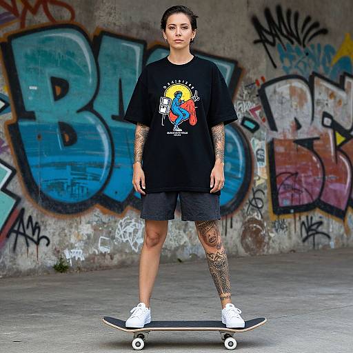 Urban Streetwear Woman on Skateboard
