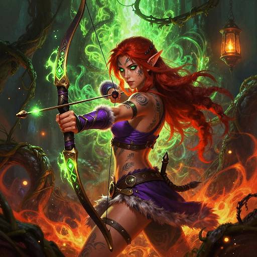 Fiery Elven Archer With Glowing Runes