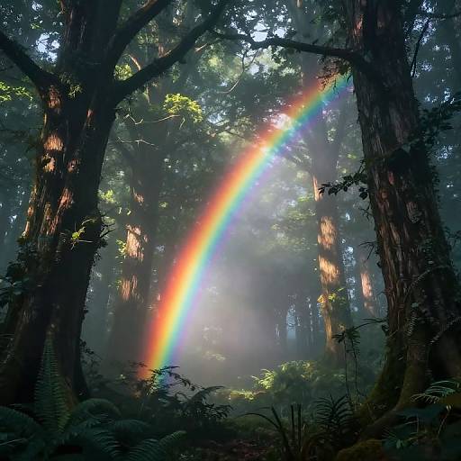 Ethereal Rainbow Over Mystical Forest