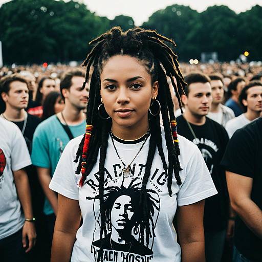 Woman with Dreadlocks in Concert Tee