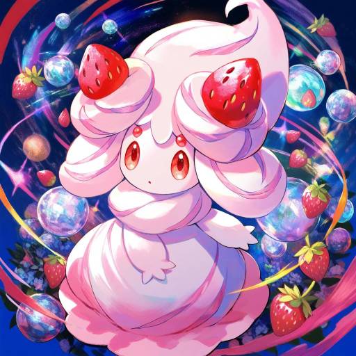 Illustration of Alcremie (strawberry sweet), pokemon in the style of Fuzichoco
