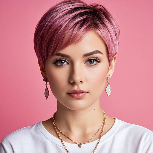 Realistic Girl with Pink Highlights and Jewelry