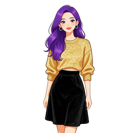 Chic Woman in Gold Cropped Sweater