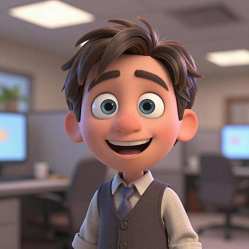 3D Animated Office Character with Big Eyes