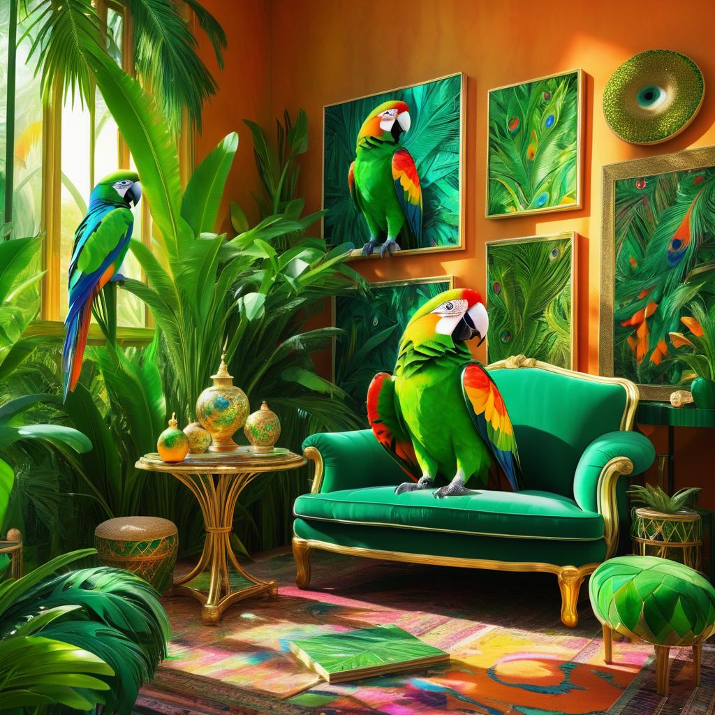 Whimsical Parrot and Artist in Harmony