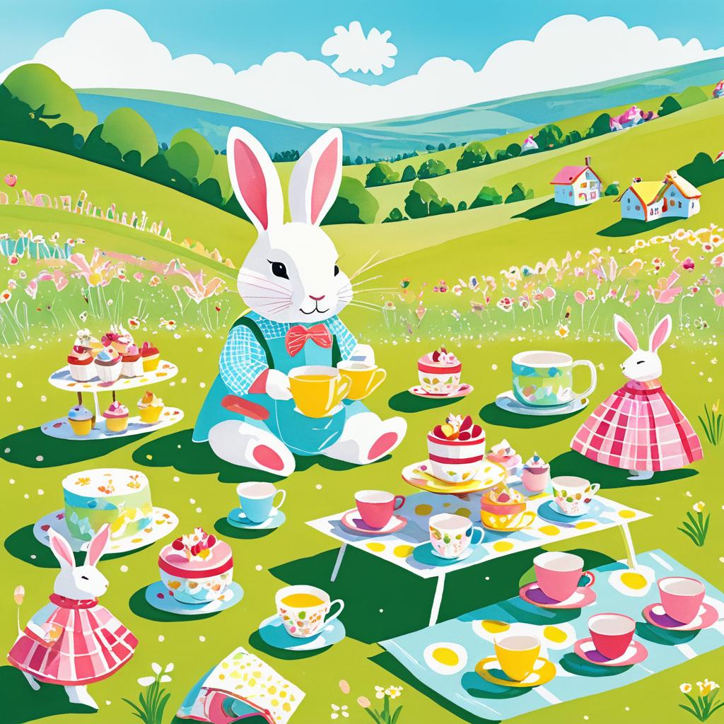 Joyful Rabbit's Vibrant Tea Party Scene