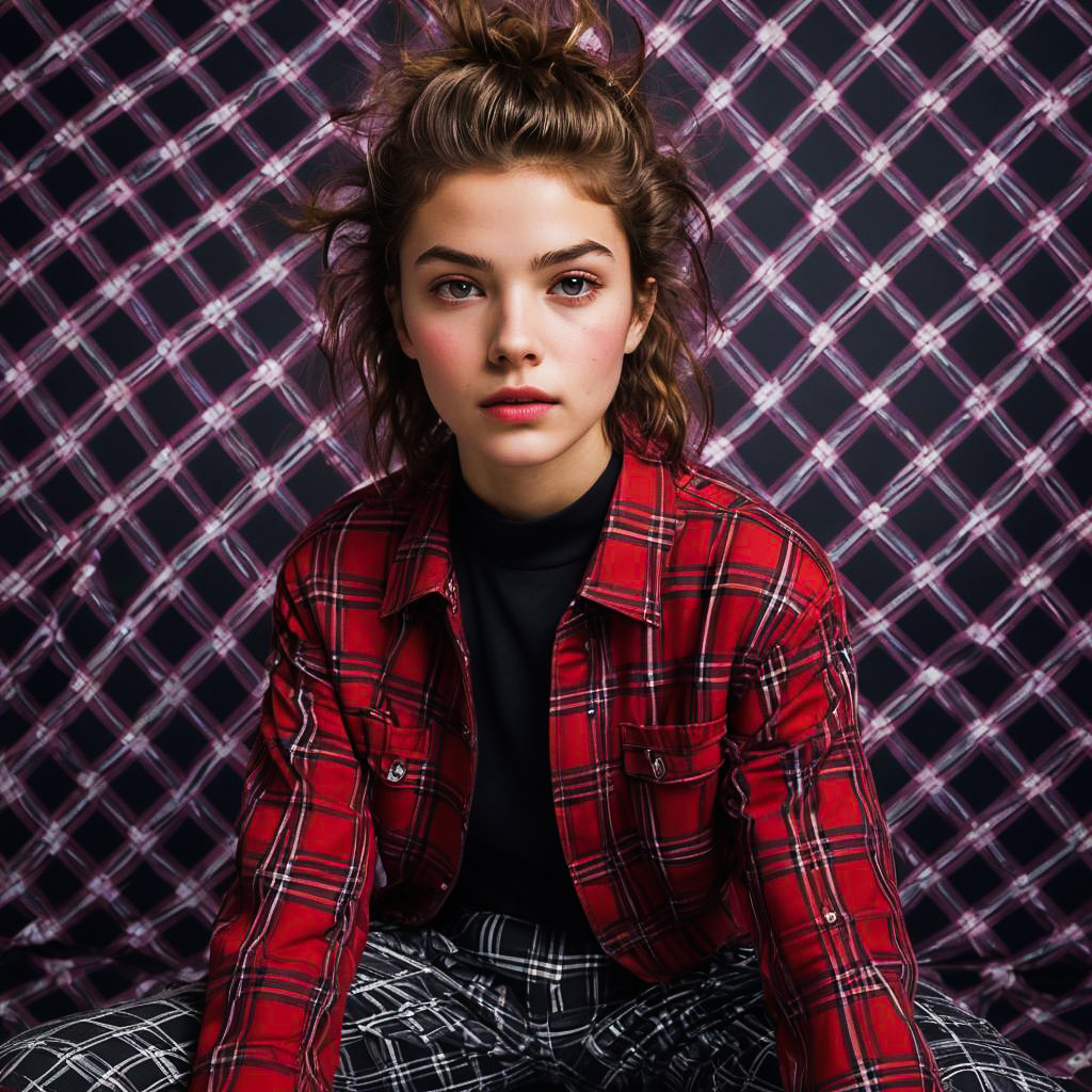 Surprised Teenager in Plaid Outfit