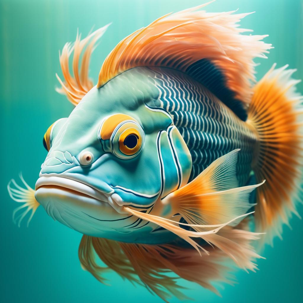 Surreal Fish with Lion Mane Portrait