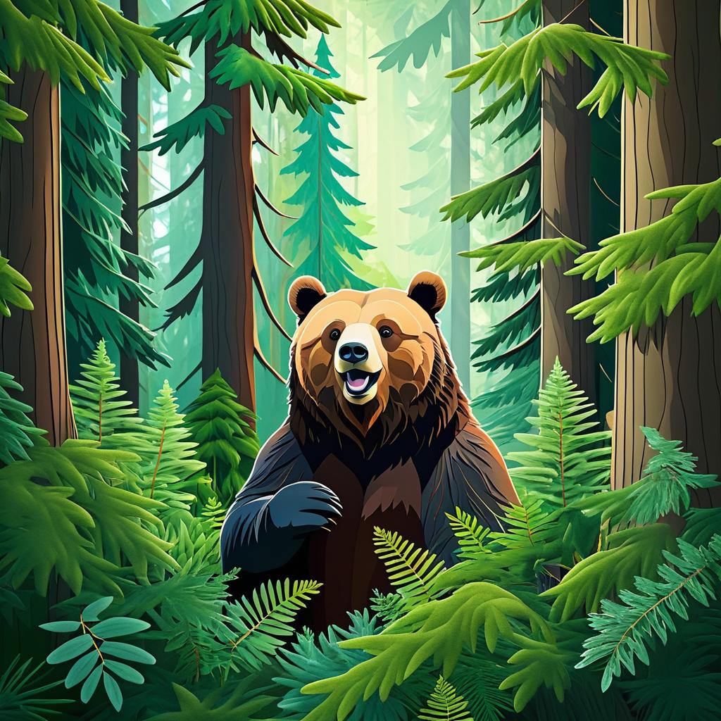 Playful Bear Hiding in Dense Forest