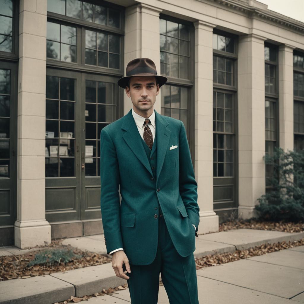 Vintage Slender Man in 1940s Teal Outfit