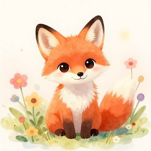 Whimsical Cute Fox Watercolor Art
