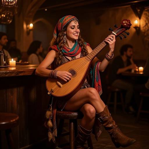 Tabaxi Bard Playing Lute in Tavern