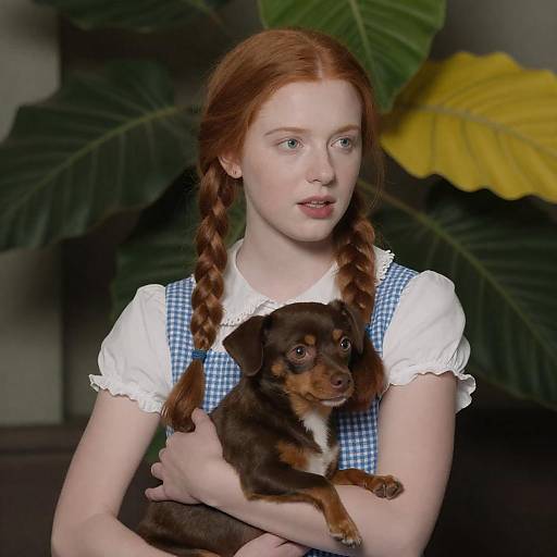 Young Woman Holding Small Brown Dog Indoors
