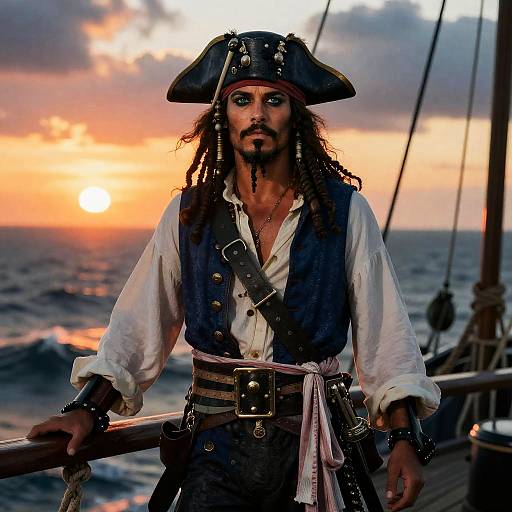Charismatic Pirate Captain at Sunset