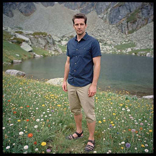 Man Exploring Vibrant Alpine Meadows