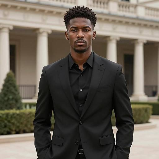 Black Man in Elegant Black Suit Outdoors