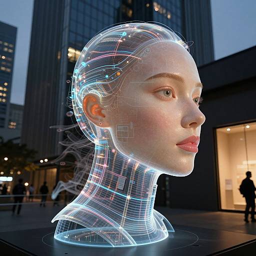 Hyperrealistic AI Woman Hologram Display