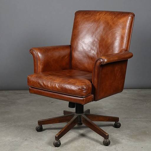 Antique Leather Swivel Captains Chair