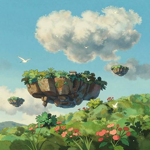 Miyazaki-Inspired Serene Floating Islands