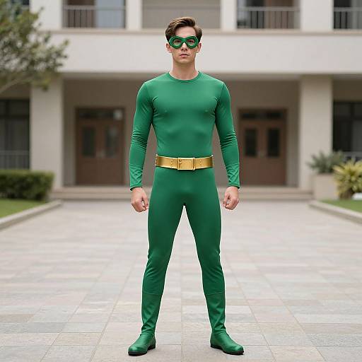 Green Hero in Courtyard Scene