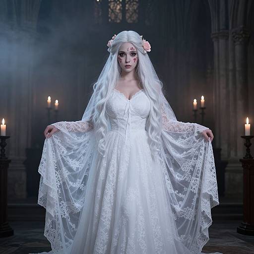 Ethereal Phantom Bride in Gothic Cathedral