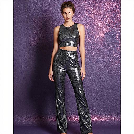 Woman in Metallic Glitter Outfit