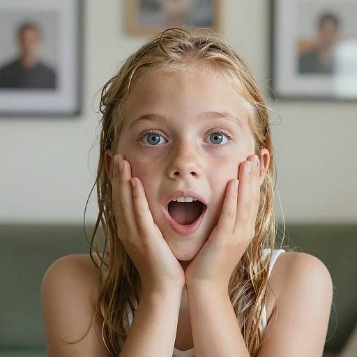 Surprised Young Girl with Wet Blonde Hair